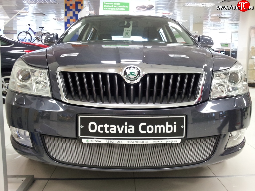 1 539 р. Сетка на бампер Russtal (хром) Skoda Octavia A5 рестайлинг универсал (2008-2013)  с доставкой в г. Кемерово