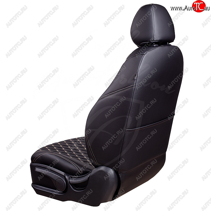 19 649 р. Чехлы для сидений Lord Autofashion Байрон (экокожа, спинка и сиденье 60/40, подлокотник, отдельные бока, 3 Г-образных подголовника) Skoda Octavia A5 рестайлинг универсал (2008-2013) (Черный, вставка черная, строчка бежевая)  с доставкой в г. Кемерово