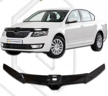 2 399 р. Дефлектор капота CA-Plastiс exclusive  Skoda Octavia  A7 (2012-2017) дорестайлинг лифтбэк (Classic черный, Без надписи)  с доставкой в г. Кемерово. Увеличить фотографию 1