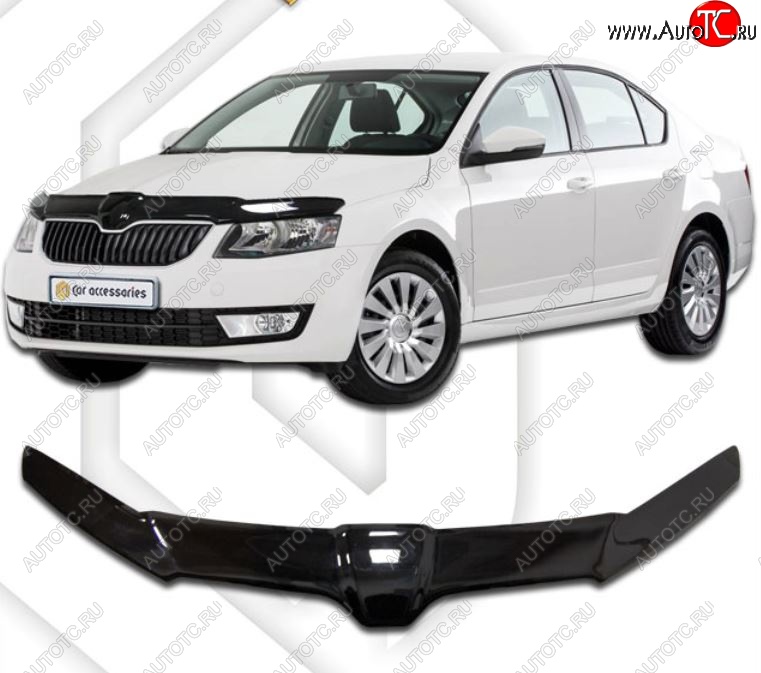 2 399 р. Дефлектор капота CA-Plastiс exclusive  Skoda Octavia  A7 (2012-2017) дорестайлинг лифтбэк (Classic черный, Без надписи)  с доставкой в г. Кемерово