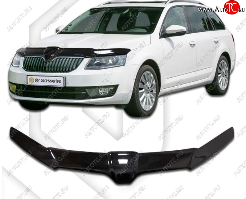 2 559 р. Дефлектор капота CA-Plastiс exclusive  Skoda Octavia  A7 (2012-2017) дорестайлинг лифтбэк, дорестайлинг универсал (Classic черный, Без надписи)  с доставкой в г. Кемерово