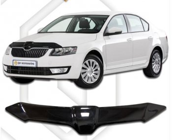 2 099 р. Дефлектор капота CA-Plastiс  Skoda Octavia  A7 (2012-2017) дорестайлинг лифтбэк (Classic черный, Без надписи)  с доставкой в г. Кемерово. Увеличить фотографию 1