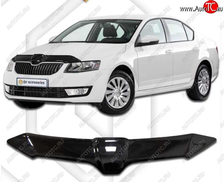 2 099 р. Дефлектор капота CA-Plastiс  Skoda Octavia  A7 (2012-2017) дорестайлинг лифтбэк (Classic черный, Без надписи)  с доставкой в г. Кемерово