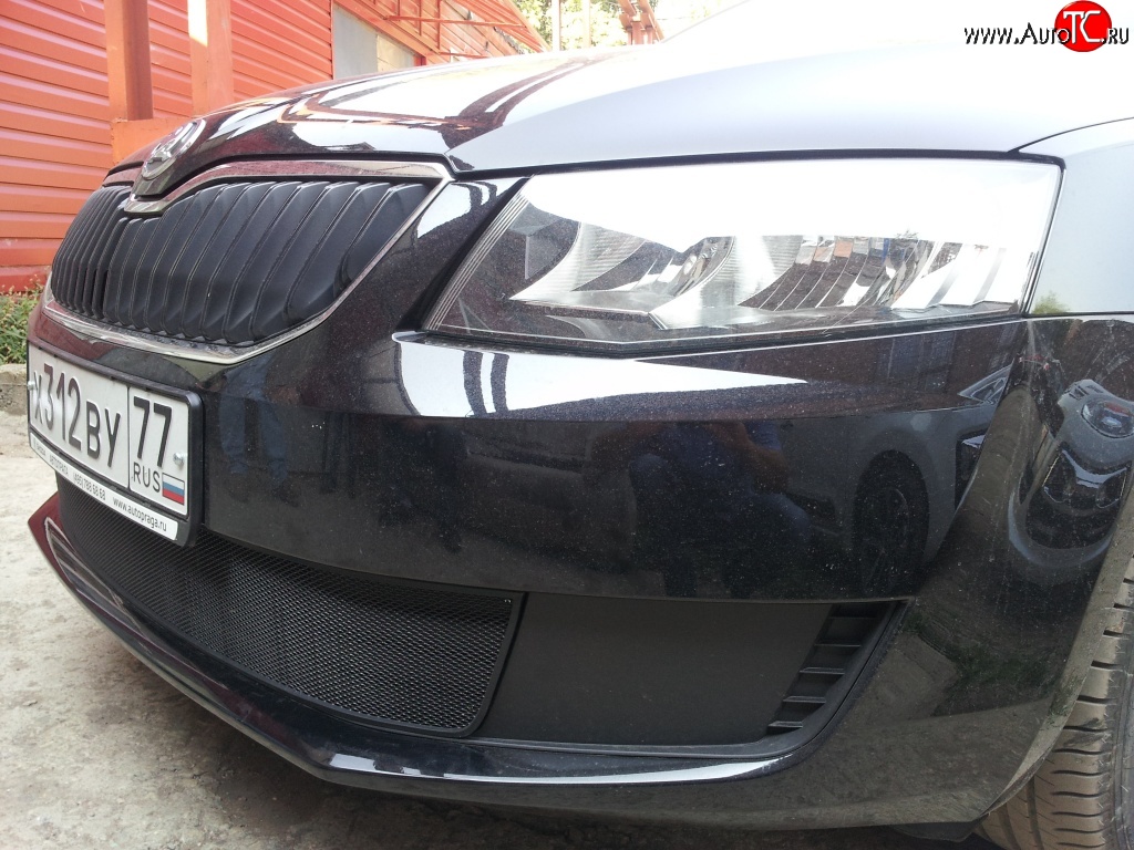 1 299 р. Сетка (для комплектации Active) на бампер Russtal (черная) Skoda Octavia A7 дорестайлинг лифтбэк (2012-2017)  с доставкой в г. Кемерово