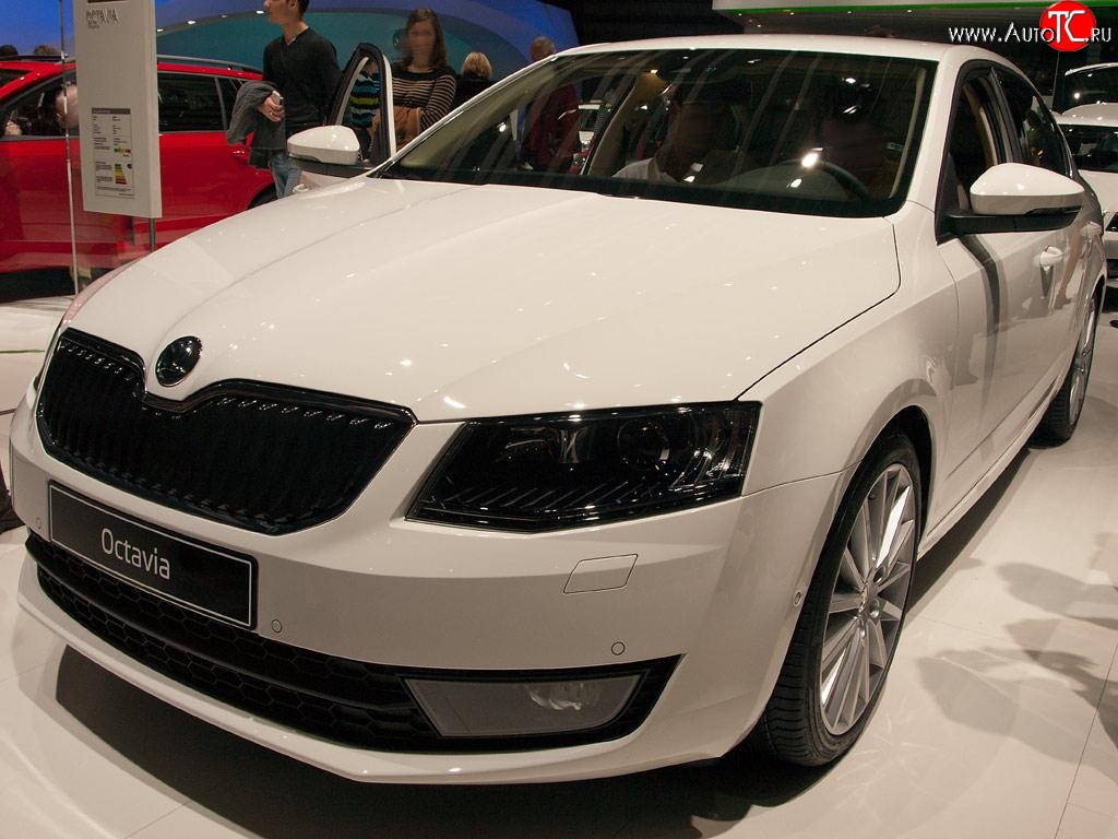 2 569 р. Сетка (для комплектации Ambition, Elegance) на бампер Russtal (черная) Skoda Octavia A7 дорестайлинг лифтбэк (2012-2017)  с доставкой в г. Кемерово