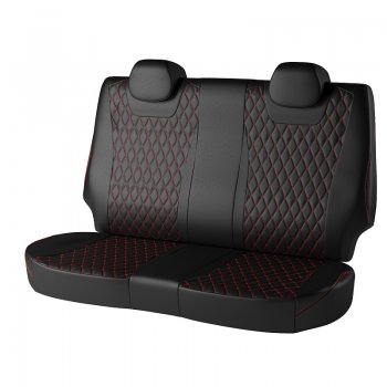 13 949 р. Чехлы для сидений (к-я Elegance) Lord Autofashion Байрон (экокожа, 40/60, с подлокотником, 3 Г-образных подголовника) Skoda Octavia A7 дорестайлинг лифтбэк (2012-2017) (Чёрный, вставка чёрная, строчка красная)  с доставкой в г. Кемерово. Увеличить фотографию 2