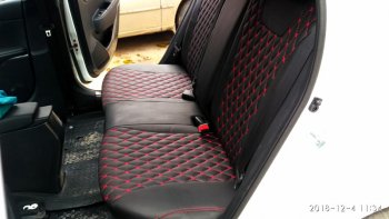 13 949 р. Чехлы для сидений (к-я Elegance) Lord Autofashion Байрон (экокожа, 40/60, с подлокотником, 3 Г-образных подголовника) Skoda Octavia A7 дорестайлинг лифтбэк (2012-2017) (Чёрный, вставка чёрная, строчка красная)  с доставкой в г. Кемерово. Увеличить фотографию 6