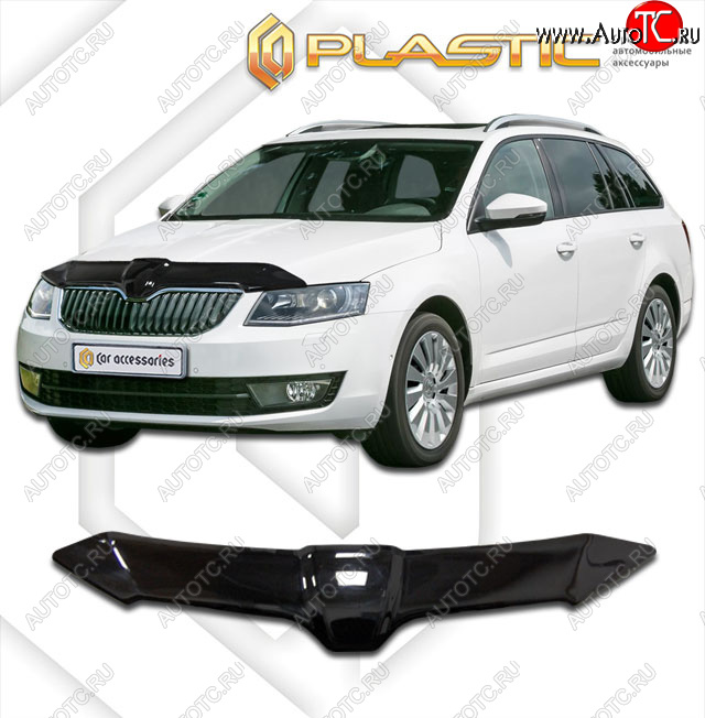 1 999 р. Дефлектор капота CA-Plastiс Skoda Octavia A7 дорестайлинг универсал (2012-2017) (Classic черный, Без надписи)  с доставкой в г. Кемерово
