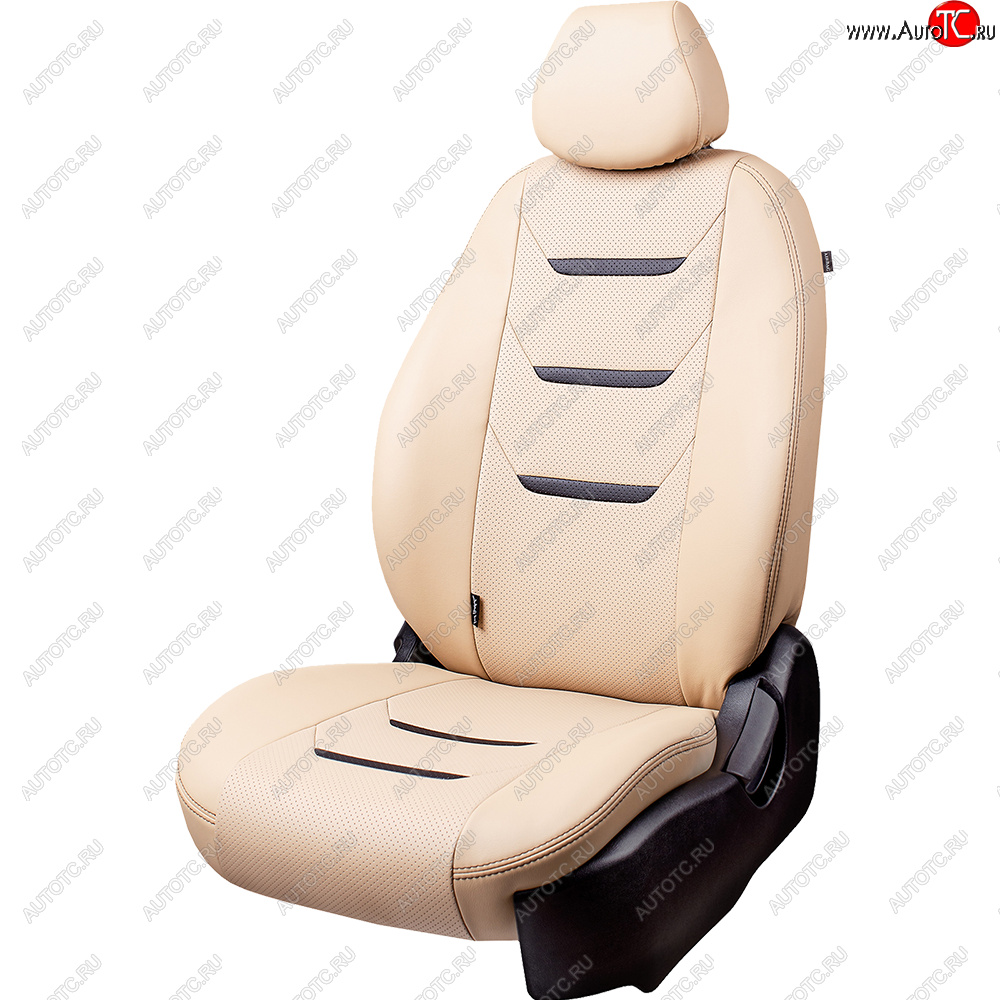 10 299 р. Чехлы для сидений (комплектация Ambition без подлокот-ка) Lord Autofashion Турин 2 (экокожа)  Skoda Octavia  A7 (2012-2020) дорестайлинг лифтбэк, дорестайлинг универсал, рестайлинг лифтбэк, рестайлинг универсал (Бежевый/Бежевый/Чёрный/Бежевый)  с доставкой в г. Кемерово