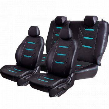 10 299 р. Чехлы для сидений (комплектация Ambition без подлокот-ка) Lord Autofashion Турин 2 (экокожа)  Skoda Octavia  A7 (2012-2020) дорестайлинг лифтбэк, дорестайлинг универсал, рестайлинг лифтбэк, рестайлинг универсал (Чёрный/Чёрный/Бирюзовый/Бирюзовый)  с доставкой в г. Кемерово. Увеличить фотографию 2