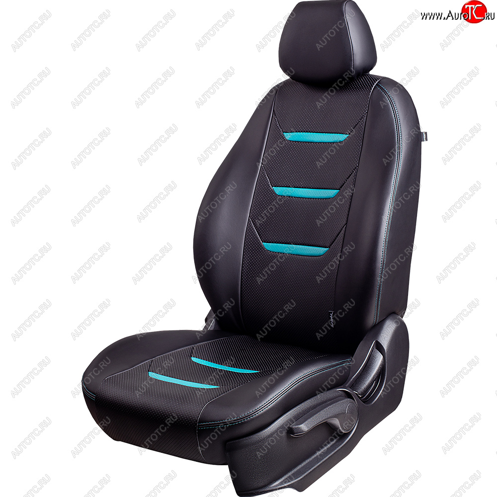 10 299 р. Чехлы для сидений (комплектация Ambition без подлокот-ка) Lord Autofashion Турин 2 (экокожа)  Skoda Octavia  A7 (2012-2020) дорестайлинг лифтбэк, дорестайлинг универсал, рестайлинг лифтбэк, рестайлинг универсал (Чёрный/Чёрный/Бирюзовый/Бирюзовый)  с доставкой в г. Кемерово