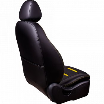 9 199 р. Чехлы для сидений (комплектация Ambition без подлокот-ка) Lord Autofashion Турин 2 (экокожа)  Skoda Octavia  A7 (2012-2020) дорестайлинг лифтбэк, дорестайлинг универсал, рестайлинг лифтбэк, рестайлинг универсал (Чёрный/Чёрный/Жёлтый/Жёлтый)  с доставкой в г. Кемерово. Увеличить фотографию 3
