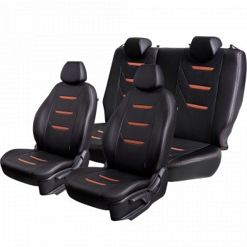11 899 р. Чехлы для сидений (комплектация Ambition без подлокот-ка) Lord Autofashion Турин 2 (экокожа)  Skoda Octavia  A7 (2012-2020) дорестайлинг лифтбэк, дорестайлинг универсал, рестайлинг лифтбэк, рестайлинг универсал (Чёрный/Чёрный/Коричневый/Коричневый)  с доставкой в г. Кемерово. Увеличить фотографию 2