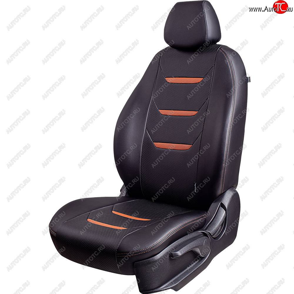 11 899 р. Чехлы для сидений (комплектация Ambition без подлокот-ка) Lord Autofashion Турин 2 (экокожа)  Skoda Octavia  A7 (2012-2020) дорестайлинг лифтбэк, дорестайлинг универсал, рестайлинг лифтбэк, рестайлинг универсал (Чёрный/Чёрный/Коричневый/Коричневый)  с доставкой в г. Кемерово