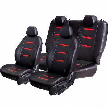 11 899 р. Чехлы для сидений (комплектация Ambition без подлокот-ка) Lord Autofashion Турин 2 (экокожа)  Skoda Octavia  A7 (2012-2020) дорестайлинг лифтбэк, дорестайлинг универсал, рестайлинг лифтбэк, рестайлинг универсал (Чёрный/Чёрный/Красный/Красный)  с доставкой в г. Кемерово. Увеличить фотографию 2