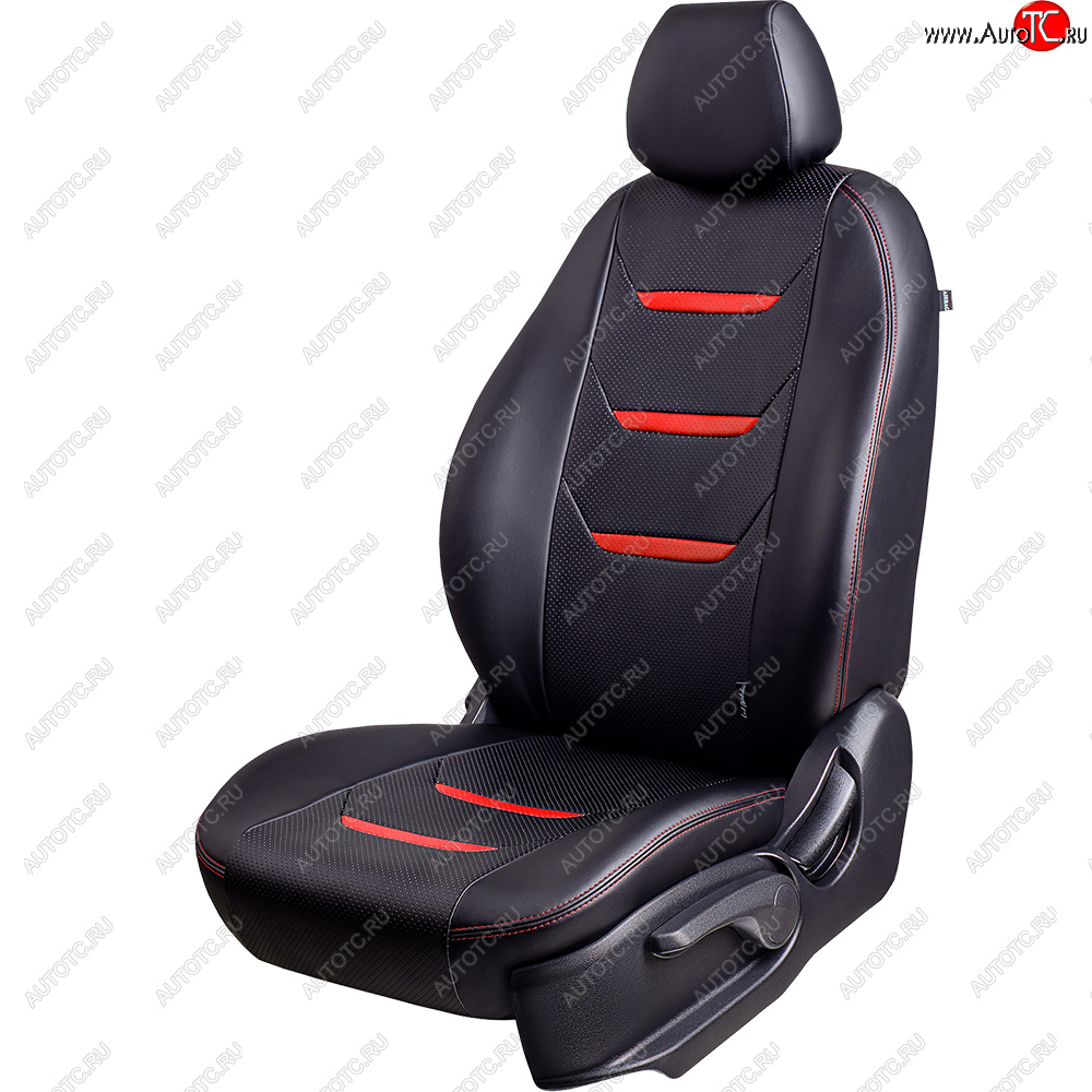 11 899 р. Чехлы для сидений (комплектация Ambition без подлокот-ка) Lord Autofashion Турин 2 (экокожа)  Skoda Octavia  A7 (2012-2020) дорестайлинг лифтбэк, дорестайлинг универсал, рестайлинг лифтбэк, рестайлинг универсал (Чёрный/Чёрный/Красный/Красный)  с доставкой в г. Кемерово