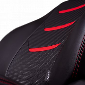11 899 р. Чехлы для сидений (комплектация Ambition без подлокот-ка) Lord Autofashion Турин 2 (экокожа)  Skoda Octavia  A7 (2012-2020) дорестайлинг лифтбэк, дорестайлинг универсал, рестайлинг лифтбэк, рестайлинг универсал (Чёрный/Чёрный/Красный/Красный)  с доставкой в г. Кемерово. Увеличить фотографию 3