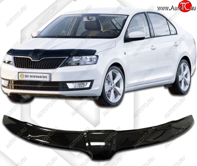 2 199 р. Дефлектор капота CA-Plastic Skoda Rapid NH1 хэтчбэк дорестайлинг (2012-2017) (Classic черный, Без хром.молдинга)  с доставкой в г. Кемерово