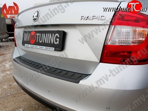 1 199 р. Накладка защитная на задний бампер Style Skoda Rapid NH3 дорестайлинг лифтбэк (2012-2017) (Глянец)  с доставкой в г. Кемерово