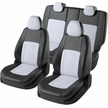 10 849 р. Чехлы для сидений Lord Autofashion Турин (экокожа, спинка 40/60, подлокотник, 3 Г-образных подголовника)  Skoda Rapid ( NH3,  NH1) (2012-2020), Volkswagen Polo  Mk6 (2020-2022) (Черный, вставка белая)  с доставкой в г. Кемерово. Увеличить фотографию 2
