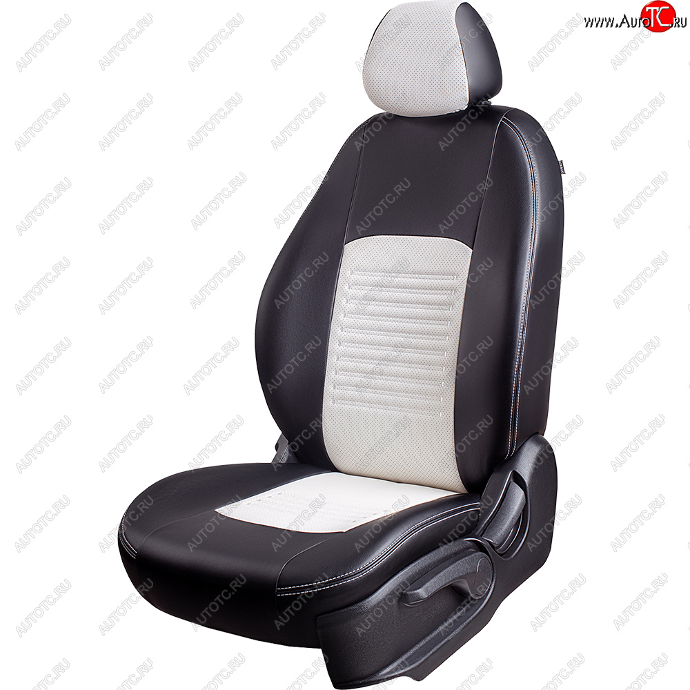 10 849 р. Чехлы для сидений Lord Autofashion Турин (экокожа, спинка 40/60, подлокотник, 3 Г-образных подголовника)  Skoda Rapid ( NH3,  NH1) (2012-2020), Volkswagen Polo  Mk6 (2020-2022) (Черный, вставка белая)  с доставкой в г. Кемерово