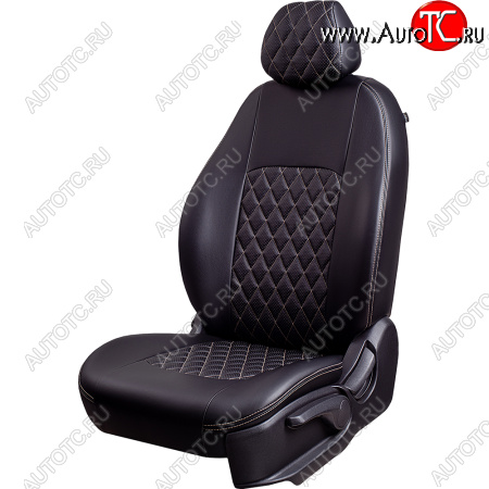 7 199 р. Чехлы для сидений Lord Autofashion Турин Ромб (экокожа, спинка 60/40+подлокотник, 3 Г-образных подголовника)  Skoda Rapid ( NH3,  NH1) (2012-2020), Volkswagen Polo  Mk6 (2020-2022) (Черный, вставка черная, строчка бежевая)  с доставкой в г. Кемерово
