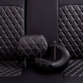 7 199 р. Чехлы для сидений Lord Autofashion Турин Ромб (экокожа, спинка 60/40+подлокотник, 3 Г-образных подголовника)  Skoda Rapid ( NH3,  NH1) (2012-2020), Volkswagen Polo  Mk6 (2020-2022) (Черный, вставка черная, строчка бежевая)  с доставкой в г. Кемерово. Увеличить фотографию 5