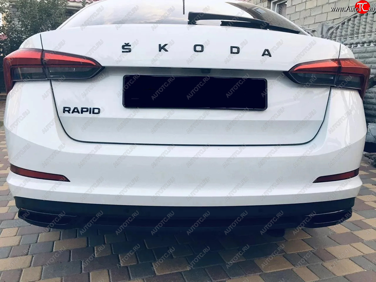 4 199 р. Имитация насадок глушителя RS Style MV-Tuning  Skoda Rapid  MK2 (2019-2025) (BLACK (чёрный глянец))  с доставкой в г. Кемерово