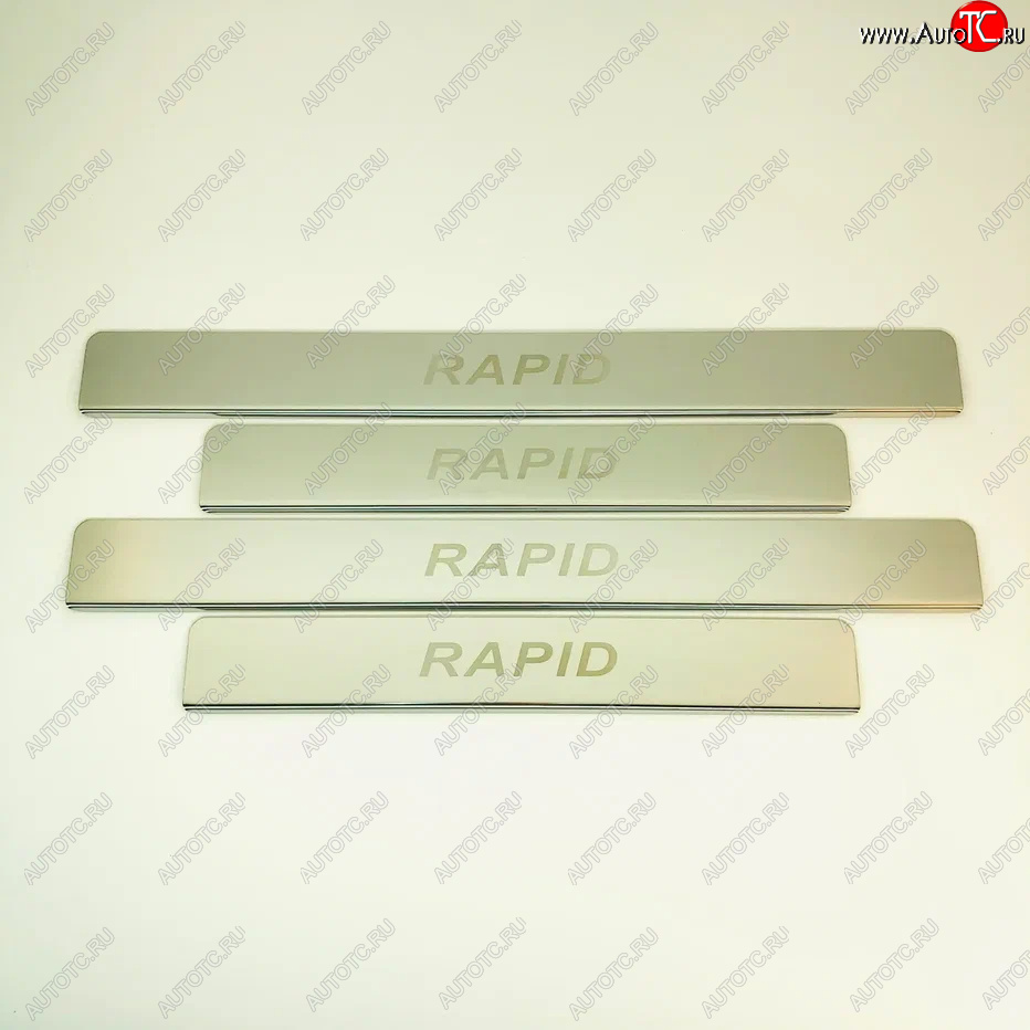 2 179 р. Накладки порожков салона INOX Skoda Rapid NH3 дорестайлинг лифтбэк (2012-2017) (Нержавеющая сталь)  с доставкой в г. Кемерово