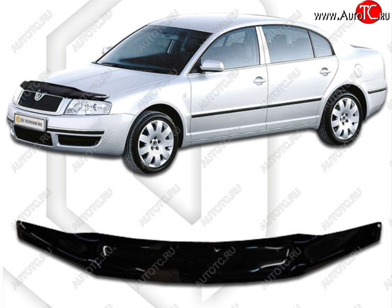 2 799 р. Дефлектор капота CA-Plastic Skoda Superb седан 3U дорестайлинг (2001-2006) (Classic черный, Без надписи)  с доставкой в г. Кемерово