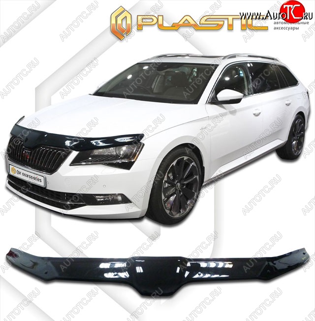 3 099 р. Дефлектор капота CA-Plastik Skoda Superb B8 (3V5) универсал дорестайлинг (2015-2019) (Classic черный, Без надписи)  с доставкой в г. Кемерово