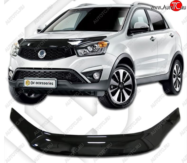 2 399 р. Дефлектор капота CA-Plastiс exclusive SSANGYONG Actyon рестайлинг (2013-2021) (Classic черный, Без надписи)  с доставкой в г. Кемерово
