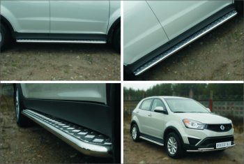 Пороги SLITKOFF d42 с листом SSANGYONG Actyon рестайлинг (2013-2021) (лист алюминий, труба сталь)