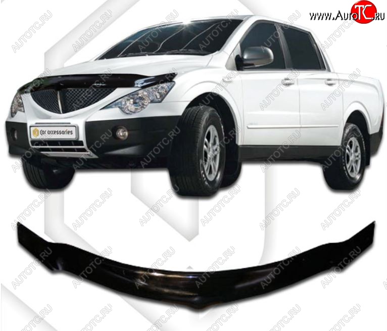 2 599 р. Дефлектор капота CA-Plastiс exclusive  SSANGYONG Actyon Sport (2006-2011) (Classic черный, Без надписи)  с доставкой в г. Кемерово