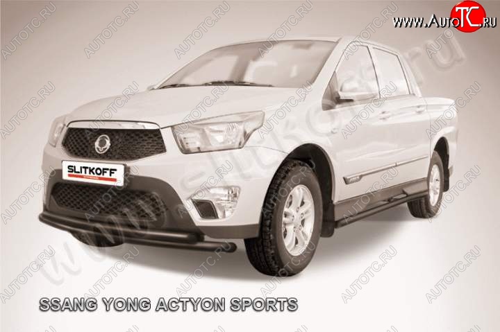 9 849 р. Защита переднего бампер Slitkoff  SSANGYONG Actyon Sport (2012-2025) (Цвет: серебристый)  с доставкой в г. Кемерово