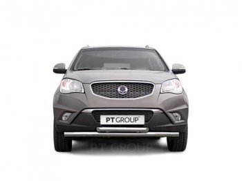 Защита переднего бампера двойная из труб d63/51 мм Petroil Tuning SSANGYONG Actyon (2010-2013) дорестайлинг (Нержавеющая полированная сталь)