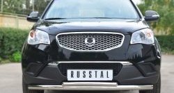 Защита переднего бампера (2 трубыØ63 и 42 мм (дуга), нержавейка) SLITKOFF SSANGYONG Actyon (2010-2013) дорестайлинг