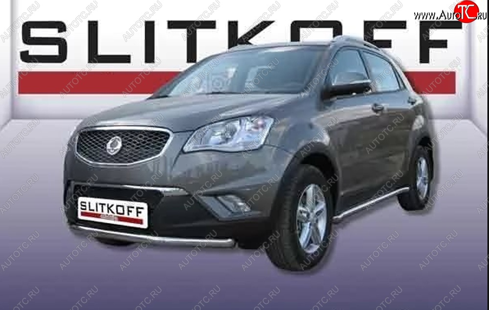 11 749 р. Одинарная защита переднего бампера Slitkoff 57мм  SSANGYONG Actyon (2010-2013) дорестайлинг (Цвет: нержавеющая полированная сталь)  с доставкой в г. Кемерово