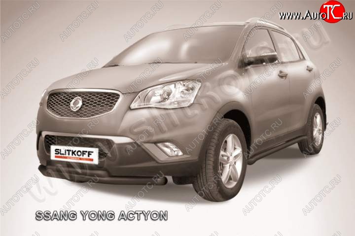 10 799 р. Защита переднего бампер Slitkoff  SSANGYONG Actyon (2010-2013) дорестайлинг (Цвет: серебристый)  с доставкой в г. Кемерово