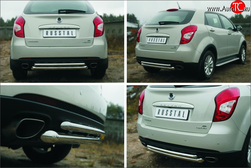 10 099 р. Защита заднего бампера (Ø63 и 42 мм, нержавейка) Russtal SSANGYONG Actyon рестайлинг (2013-2021)  с доставкой в г. Кемерово