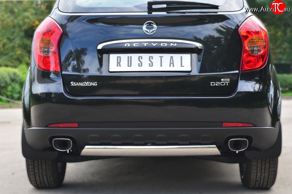 11 599 р. Защита заднего бампера (Ø75x42 мм, нержавейка) Russtal SSANGYONG Actyon дорестайлинг (2010-2013)  с доставкой в г. Кемерово