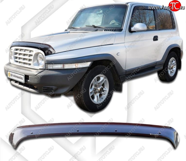 2 159 р. Дефлектор капота CA-Plastiс  SSANGYONG Korando  2 (1996-2006) (Classic черный, Без надписи)  с доставкой в г. Кемерово