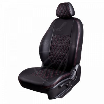 Чехлы для сидений Lord Autofashion Турин Ромб (экокожа) SSANGYONG Kyron дорестайлинг (2005-2007) (Черный, вставка черная, строчка красная)