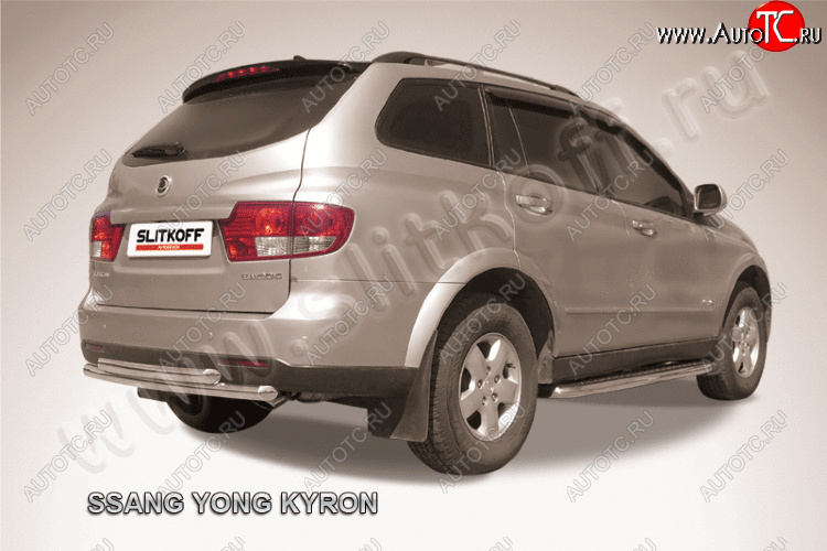 10 849 р. Защита заднего бампера Slitkoff (Ø57+57 мм)  SSANGYONG Kyron (2007-2016) рестайлинг (полированная нержавейка)  с доставкой в г. Кемерово