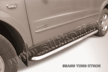 Защита порогов Slitkoff (Ø57 мм с листом) SSANGYONG Kyron рестайлинг (2007-2016) (полированная нержавейка)