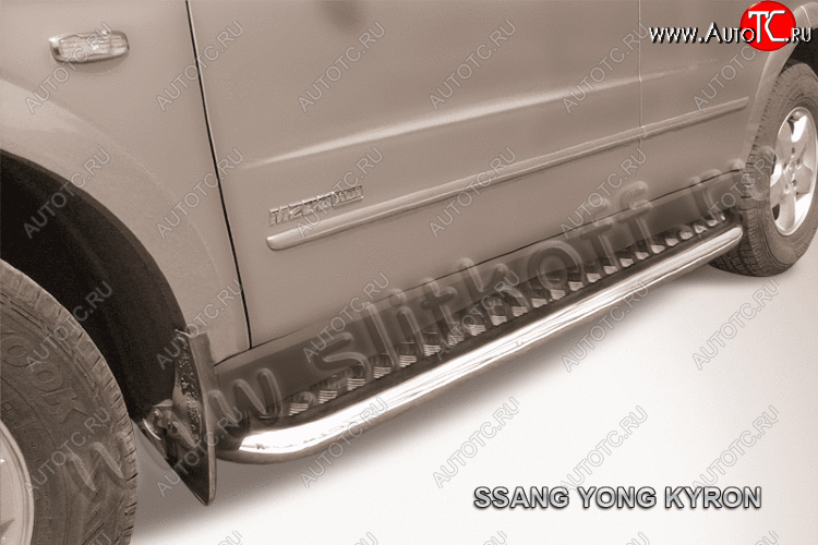 15 349 р. Защита порогов Slitkoff (Ø57 мм с листом) SSANGYONG Kyron рестайлинг (2007-2016) (полированная нержавейка)  с доставкой в г. Кемерово