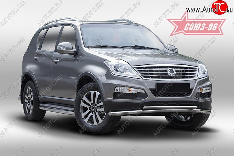 16 784 р. Защита переднего бампера двойная Souz-96 (d60/42). SSANGYONG Rexton Y290 (2012-2017)  с доставкой в г. Кемерово