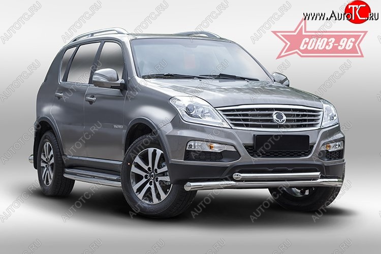 18 764 р. Защита переднего бампера двойная Souz-96 (d76/60) SSANGYONG Rexton Y290 (2012-2017)  с доставкой в г. Кемерово