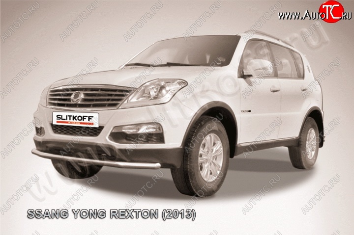 11 299 р. Одинарная защита переднего бампера диаметром 57 мм Slitkoff  SSANGYONG Rexton  Y290 (2012-2017) (Цвет: нержавеющая полированная сталь)  с доставкой в г. Кемерово