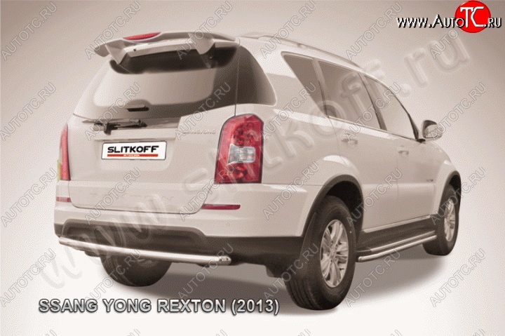 8 699 р. Защита заднего бампера из трубы диаметром 57 мм Slitkoff  SSANGYONG Rexton  Y290 (2012-2017) (Цвет: нержавеющая полированная сталь)  с доставкой в г. Кемерово